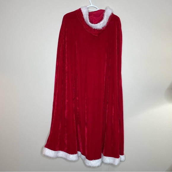 Bright Red Stretch Velour Hooded Cape with Faux Fur Edge (Costume) - Picture 2 of 2